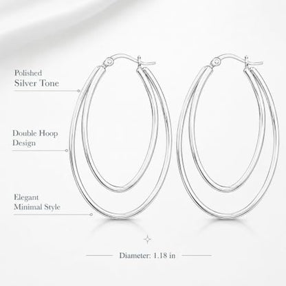 Double Hoop Earrings for Women Double Oval Gold and Silver Tone Statement Hoops for Party Vacation Outfits Birthday Gift - color: A1:silver