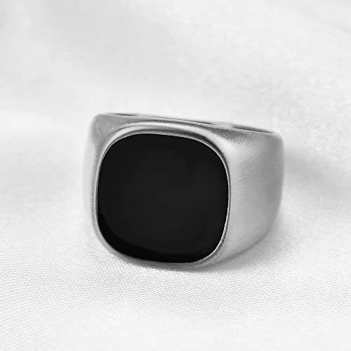 VQYSKO 14K Gold Plated Square Signet Ring | Stainless Steel Band for Men - color: Square Silver+Black