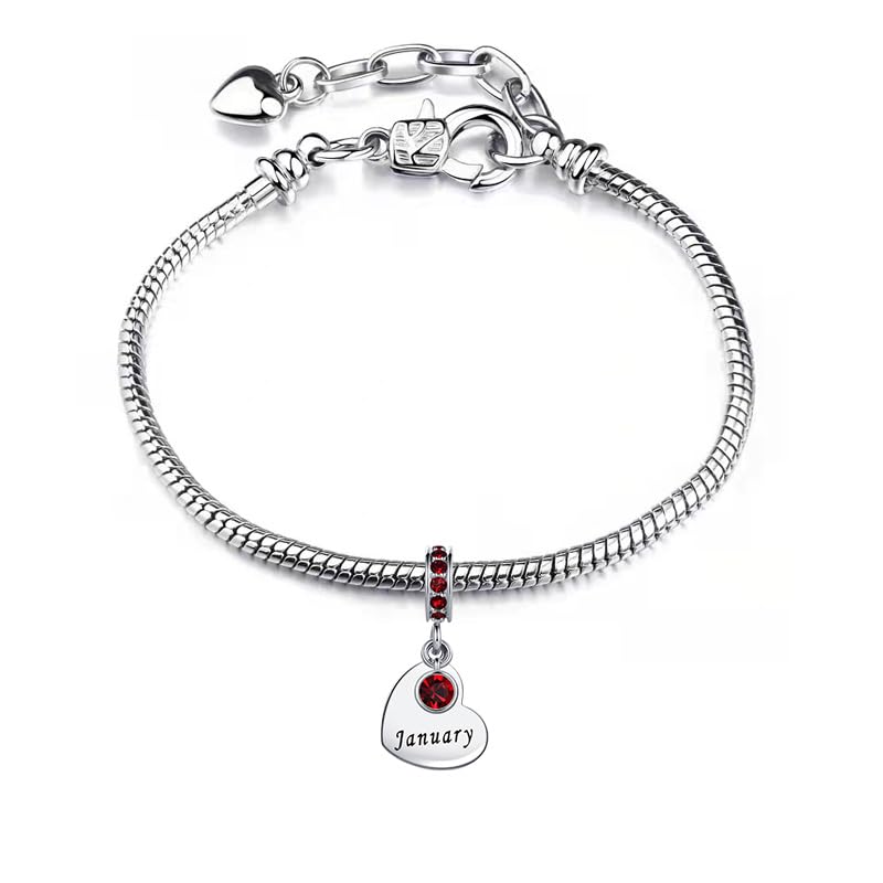 NARTGO January-December Birthstone Birthday Charm Heart Dangle Beads Jewelry Gift for Women Compatible with Pandora Bracelets & Necklaces - style: January Birthstone