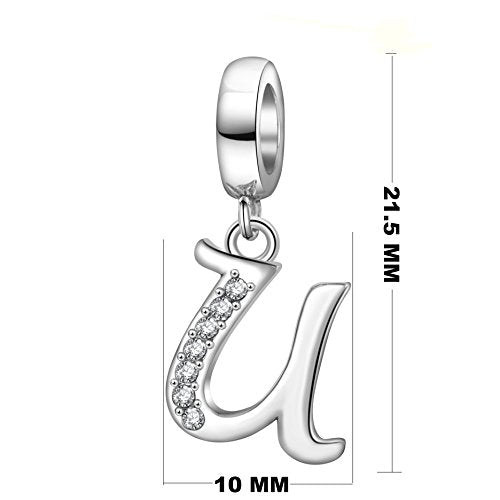 925 Sterling Silver Initial Charm fits Pandora, Gift for Mom Wife | Christmas,Birthday,Mother's Day, Anniversary, Valentine's Day - color: Letter U