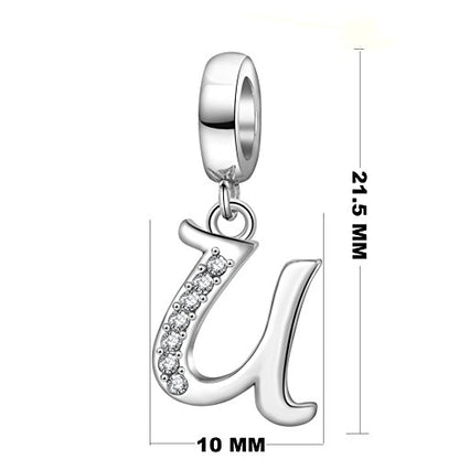 925 Sterling Silver Initial Charm fits Pandora, Gift for Mom Wife | Christmas,Birthday,Mother's Day, Anniversary, Valentine's Day - color: Letter U
