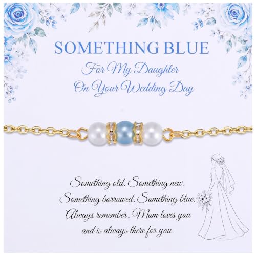 Ralukiia Something Blue Anklet for Bride, Walk Down the Aisle Anklet, Wedding Day Foot Jewelry, Something Blue Wedding Gifts for Bride, Bridal Ankle Bracelet, Bridal Shower Gift - color: My Daughter Gold