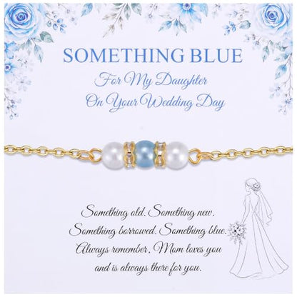 Ralukiia Something Blue Anklet for Bride, Walk Down the Aisle Anklet, Wedding Day Foot Jewelry, Something Blue Wedding Gifts for Bride, Bridal Ankle Bracelet, Bridal Shower Gift - color: My Daughter Gold