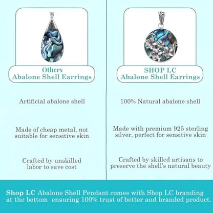 Shop LC 925 Sterling Silver Boho Abalone Shell Pendant | Teardrop Shape, Coastal, Beach Jewelry - color: Abalone # 06