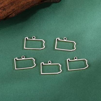 kkjoy 5Pcs Hollow Continents Maps of USA Pendant Charms for Jewelry Making and Crafting, Stainless Steel Mini Charm Craft Supplies Accessories for DIY Bracelet Necklace Earrings - color: Hollow Pennsylvania Map - Silver