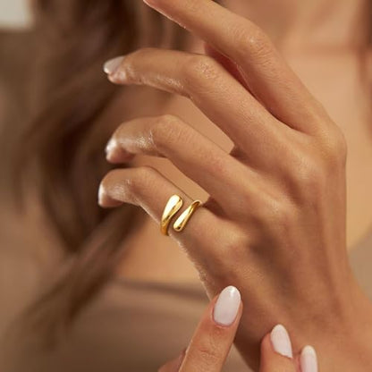 Non Tarnish Gold Chunky Rings for Women, 14K Gold Plated Statement Dome Rings Stacking Silver, Adjustable Mens Eternity Wedding Band Mixed Metal Jewelry Size 3-13 - color: Gold, size: 5, style: Open Twist Band