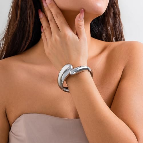 Gold/Silver Cuff Bangle Bracelets For Women Chunky Waterdrop Twisted Hinged Bangle Bracelets Minimalist Arm Cuff Bracelet Jewelry Gifts - color: 5Silver