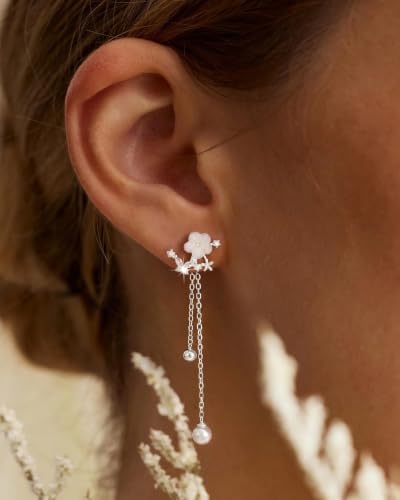 14K Gold Plated/Sterling Silver CZ Pearl Drop Dangle Earrings for Women - color: Gold-Flower Pearl CZ