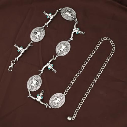 ILuvatar Western Metal Concho Belt for Women Cowgirl Waist Chain for Women Dress Pants Adjustable - color: Silver-t22
