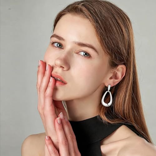 Chunky Gold Earrings For Women Trendy Statement Gold Plated Flower Shell Knot Dangle Earrings Lightweight Hypoallergenic Fashion Jewelry Set - color: Silver