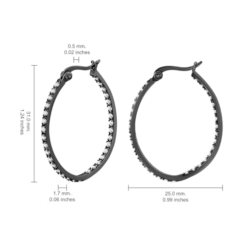 Hoops & Loops 925 Sterling Silver Cubic Zirconia Inside Out Oval Hoop Earrings for Women, 20mm 25mm 30mm - color: 30mm-Black