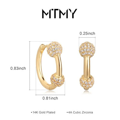 Huggie Hoop Earrings 14K Gold Plated Cubic Zirconia Dainty Simple Cute Beads Elegant CZ Circle Small Hoop Earring for Women Minimalist Handmade Hypoallergenic Jewelry - color: Balls-2