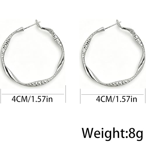 Women's Gold and Silver Twisted Hoop Earrings, 14K Gold Plated Textured Earrings, Hypoallergenic Lightweight Fashion Jewelry, Suitable for Daily Wear, Party, Wedding or as a Gift for Women - color: Silver