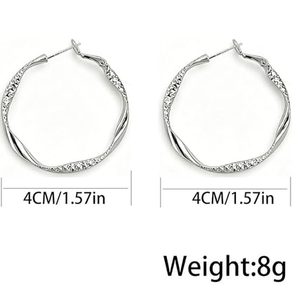 Women's Gold and Silver Twisted Hoop Earrings, 14K Gold Plated Textured Earrings, Hypoallergenic Lightweight Fashion Jewelry, Suitable for Daily Wear, Party, Wedding or as a Gift for Women - color: Silver