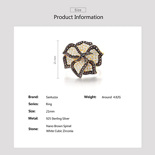 Santuzza Sterling Silver Gemstone Flower Ring for Women - color: [A]Peony-Brown