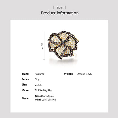 Santuzza Sterling Silver Gemstone Flower Ring for Women - color: [A]Peony-Brown
