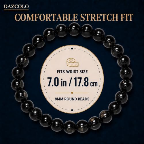 8mm Natural Crystal Stretch Bracelet | Handmade Round Stone Bead Bracelet, Runs Large, Meditation Yoga Gift for Women & Men - color: Black Tourmaline