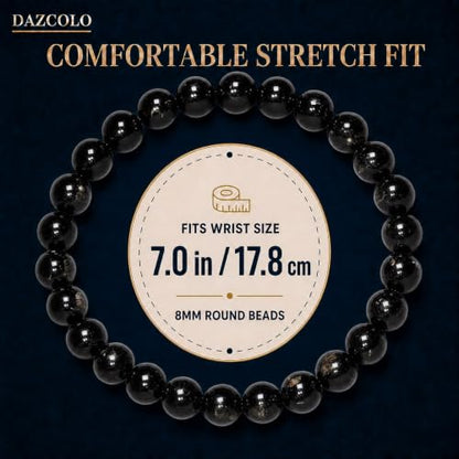 8mm Natural Crystal Stretch Bracelet | Handmade Round Stone Bead Bracelet, Runs Large, Meditation Yoga Gift for Women & Men - color: Black Tourmaline