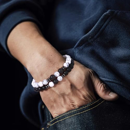 Giovanchi 4-12PCS Bracelets for Men, 8MM Mens Bracelets Lava Rock Black Obsidian Howlite Tiger Eye Beaded Natural Stone Bracelet Jewelry Gifts for Birthday Christmas - style: 12Pcs G
