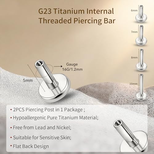 limerencia 16G/18G Hypoallergenic Internal Threaded Titanium Bar Post Replacement,Flat Back Stud Earrings Post Medusa Helix Couch Labret Bar for Women Men Sensitive Ears(A Pair) - color: silver tone, size: 16G-5mm