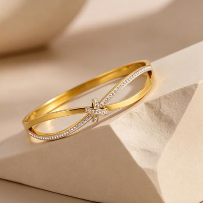 hotoo Gold Plated Bangle Bracelet for Women - style: Twisted Crystal Knot