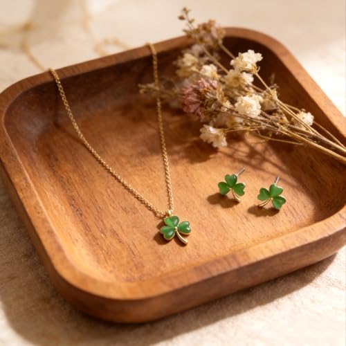 Gold Silver Stud Earrings Pendent Necklace Sets for Women, Dainty Rhinestone Crystal Necklace Earing Jewelry Set Wedding Accessories Fashion Holiday Gift - color: Clover Leaf 3