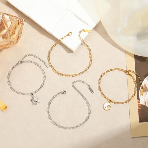 Swyabi 10 PCS Gold Silver Paperclip Bracelet Chains Bulk for Jewelry Making | 18K Stainless Steel, with Extender, No Fade, No Rust, Adjustable, for Men Women DIY, 6.5 Inch - color: 3x7.5mm Gold Silver