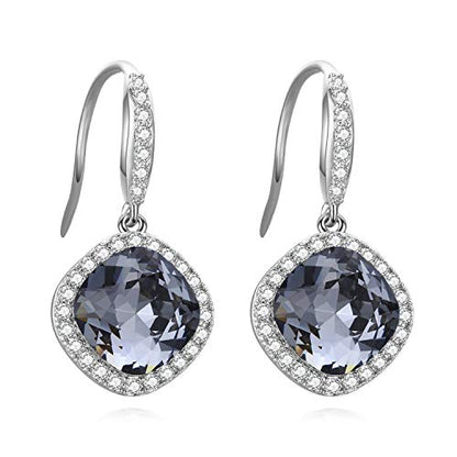 SBLING Platinum Plated Cubic Zirconia/Austrian Crystal Cushion Shape Halo Pendant Necklace/Earrings - color: Match Earrings-Austrian Crystals Black