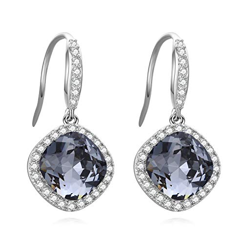SBLING Platinum Plated Cubic Zirconia/Austrian Crystal Cushion Shape Halo Pendant Necklace/Earrings - color: Match Earrings-Austrian Crystals Black