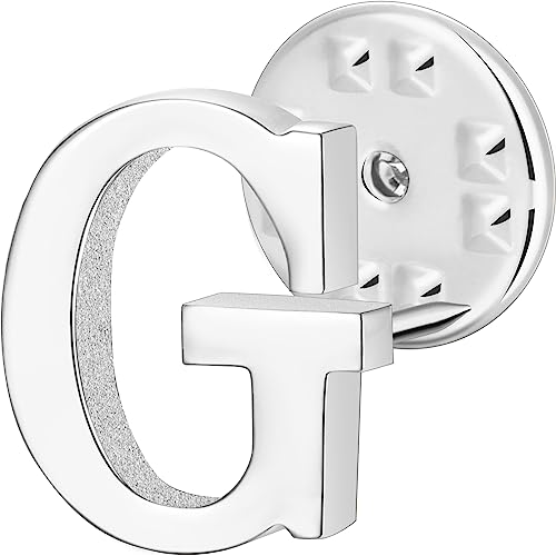 Initial Lapel Pin for Men Women, Brooch Pins for Men Suits, Metal Button Pins in 18K Gold and Silver Tone. - color: Silver-G