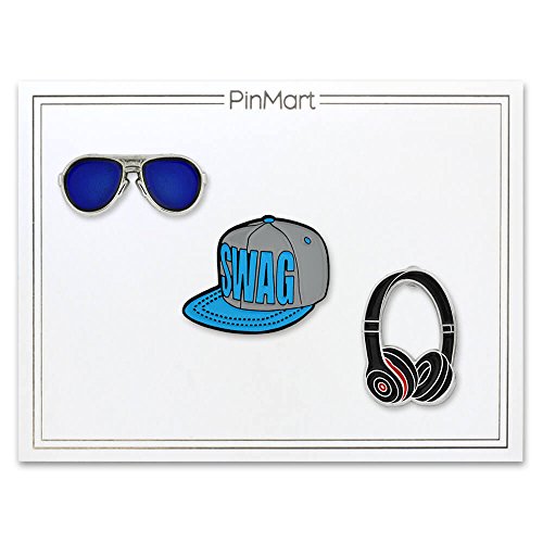 PinMart Swag Snapback Headphones Aviators Trendy Enamel Lapel Pin Set