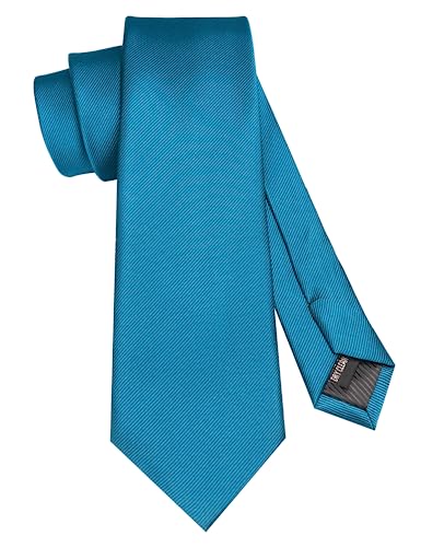 JEMYGINS Solid Color Formal Necktie and Pocket Square Tie Clip Sets for Men - color: Peacock Blue