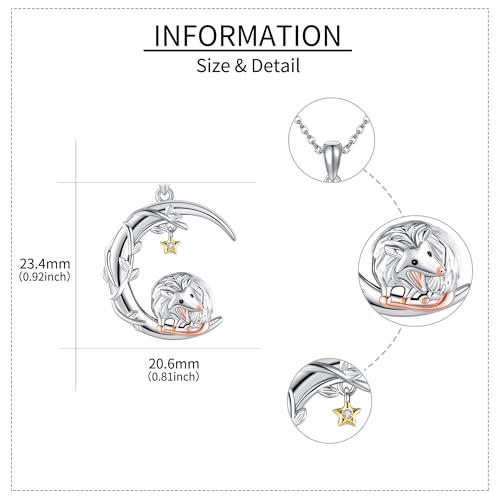 YAFEINI Moon Animal Necklace S925 Sterling Silver Owl/Fox/Red Panda/Possum/Snake/Dachshund Pendant Necklace Animal Jewelry Gifts for Women Mom Wife - style: POSSUM