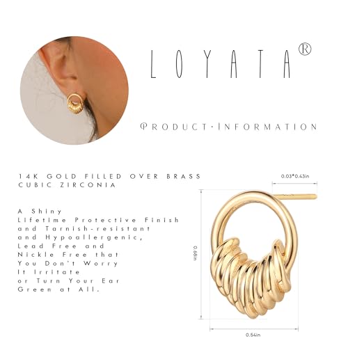 LOYATA Spike Earrings Gold Huggie Hoop Diamond Cubic Zirconia 14K Gold Plated Dainty Small Simple Hypoallergenic Geometric Jewelry Gift for Women - color: Circle of love