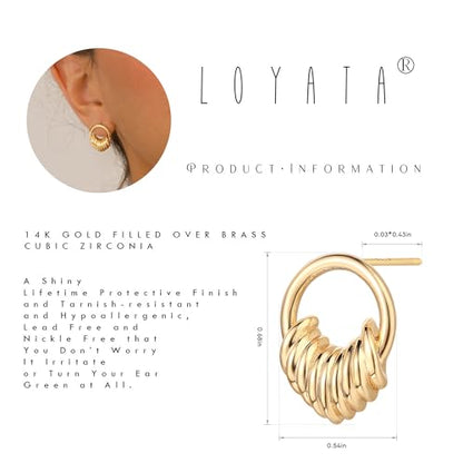 LOYATA Spike Earrings Gold Huggie Hoop Diamond Cubic Zirconia 14K Gold Plated Dainty Small Simple Hypoallergenic Geometric Jewelry Gift for Women - color: Circle of love