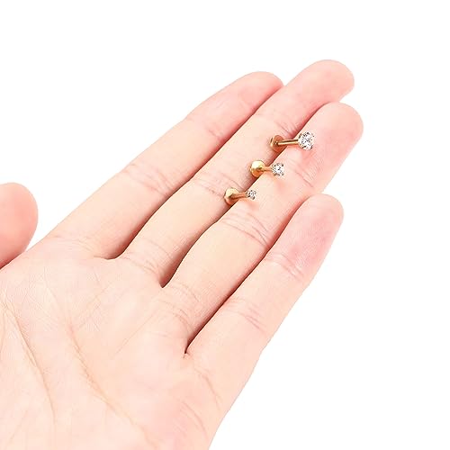 GAGABODY G23 Titanium 16G 6/8/10mm Clear CZ/Opal Internally Threaded Labret Monroe Lip Studs 6mm Helix Cartilage Tragus Earring Piercing - color: 16G-3Pcs-Gold-Length:6mm CZ:2/3/4mm