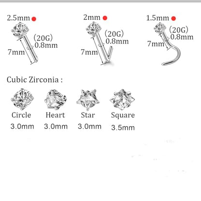 14k Gold Plated Nose Rings Studs for Women 316L Surgical Steel Nose Piercings 22g/20g/18g Gauges 1.5mm/2mm/2.5mm/3mm/3.5mm/4.5mm Sizes - color: 20g 5pcs L Silver Surgical Steel