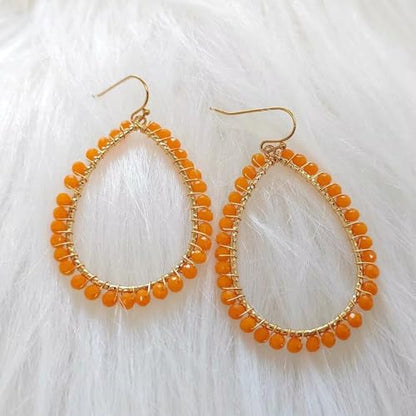 Bohemia Multilayer Stackable Beaded Bracelets Earrings Set Colorful Sparkly Crystal Beaded Stretch Bracelets Teardrop Earrings for Women Men Summer Beach Boho Vacation Jewelry - color: Orange