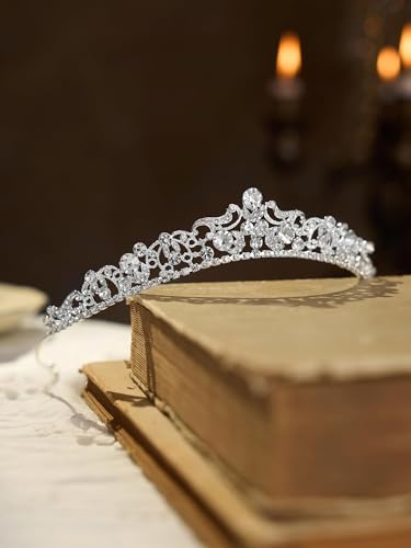 SWEETV Wedding Tiaras and Crowns, Rhinestone Bridal Crown Princess Tiara Headpieces for Women - color: Silver