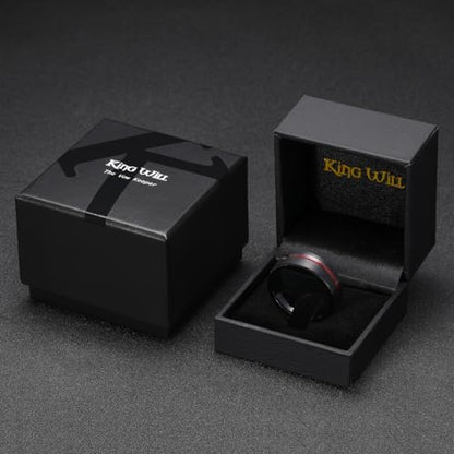 King Will Tungsten Rings for Men with Galaxy Shell Sand Meteorite Inlay | Black, 8mm, Brushed, Pipe Cut, Shell inlay, Everyday Wear - color: Black Red