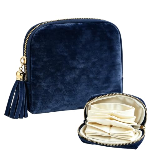 Small Travel Jewelry Pocket Case with Zipper for Women | 6-Layer Soft Velvet Organizer Pouch, Anti-Scratch Portable Bag for Bracelets,Rings, Earrings&Necklaces,Use&Gift (Ocean Blue) - color: Ocean Blue