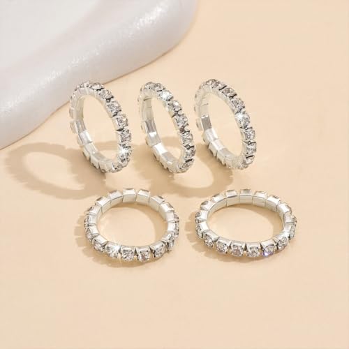 Bling Rhinestone Stretch Rings Set for Women Trendy, Funky Cute Sparkly Cubic Zirconia Stackable Knuckle Ring Y2K Party Prom Jewelry Gift Accessories