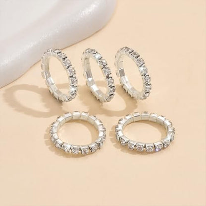 Bling Rhinestone Stretch Rings Set for Women Trendy, Funky Cute Sparkly Cubic Zirconia Stackable Knuckle Ring Y2K Party Prom Jewelry Gift Accessories