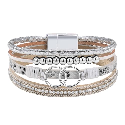 Bracelets for Women, Gifts for Mom Her Christmas Gift 2026 Leather Bracelets for Women Birthday Gift for Daughter Inspirational Wrap Bracelet Sister Friend Teen Girl Gift Layered Stocking Stuffers Jewelry - style: Snakeskin White