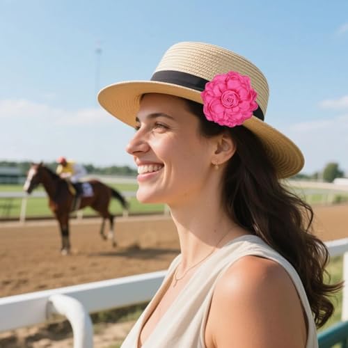 Satin Rose Flower Brooch Hair Clip for Women 4.3 Inch Floral Pin for Hats Dress Everyday Outfits Beach Vacations - color: Rose Red