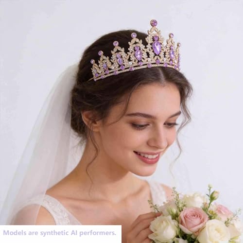 Kamirola - Queen Crown and Tiaras Princess Crown for Women Crystal Headbands for Bridal, Princess for Wedding and Party - color: Gold&Purple