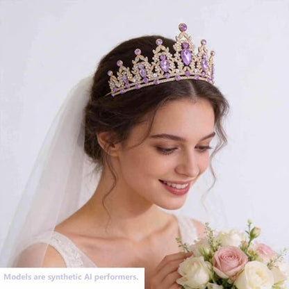Kamirola - Queen Crown and Tiaras Princess Crown for Women Crystal Headbands for Bridal, Princess for Wedding and Party - color: Gold&Purple