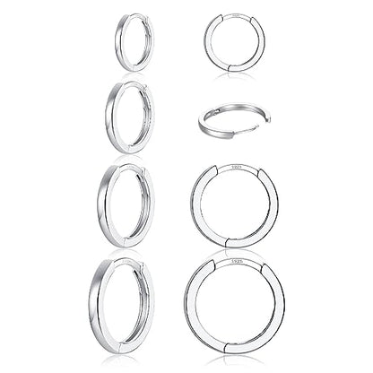 3 Pairs 925 Sterling Silver Small Huggie Hoop Earrings for Women Men | 14K White Gold Plated, Hypoallergenic, Small Silver Hoops - color: L-Silver 6/8/10/12mm