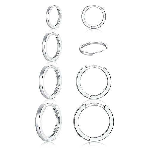 3 Pairs 925 Sterling Silver Small Huggie Hoop Earrings for Women Men | 14K White Gold Plated, Hypoallergenic, Small Silver Hoops - color: L-Silver 6/8/10/12mm