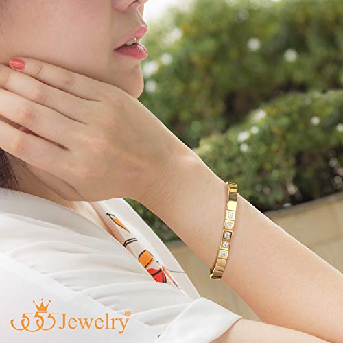 555Jewelry Stainless Steel CZ Cuff Hinged Bangle Bracelet for Men & Women - color: Gold